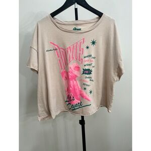 David Bowie Lets Dance Graphic Tee Tan Pink Green Cropped Raw Hem T-Shirt